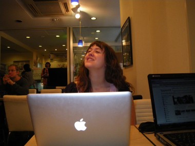 Sarah really enjoyed the funny Japanese TV and commercials while checking e-mail at the Sakura Hotel.
