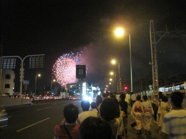 Yodogawa Fireworks summer festival over the Yodogawa River in Osaka, Japan on August 7, 2010.